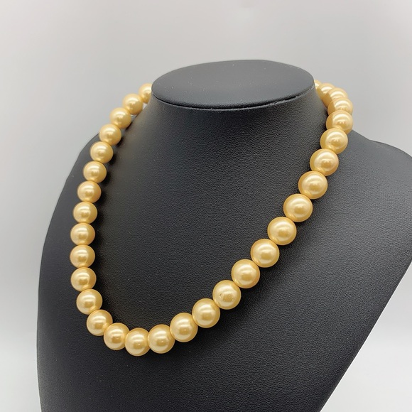 12mm Shell Golden Faux Pearl on Sterling Silver 925 Clasp - Picture 3 of 10